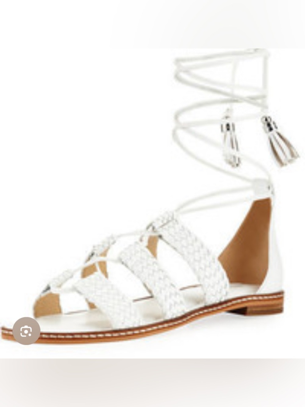 Michael Kors White Braided Lace-Up Gladiator Sandal with Tassels